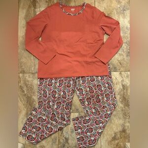 NWOT Lands' End Ladies' 2-piece Cotton Pajama Set Floral Paisley Size M/P